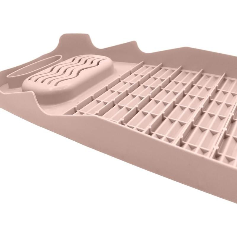 Wash Board, Washboard for Hand Washing Clothes, Plastics Laundry Scrub Board Household with Holder Portable (A-Light Pink)